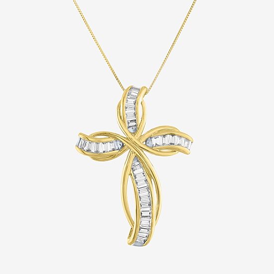 (G-H / Si2-I1) Womens 1 CT. T.W. Lab Grown White Diamond 10K Gold Cross 18 Inch Pendant Necklace