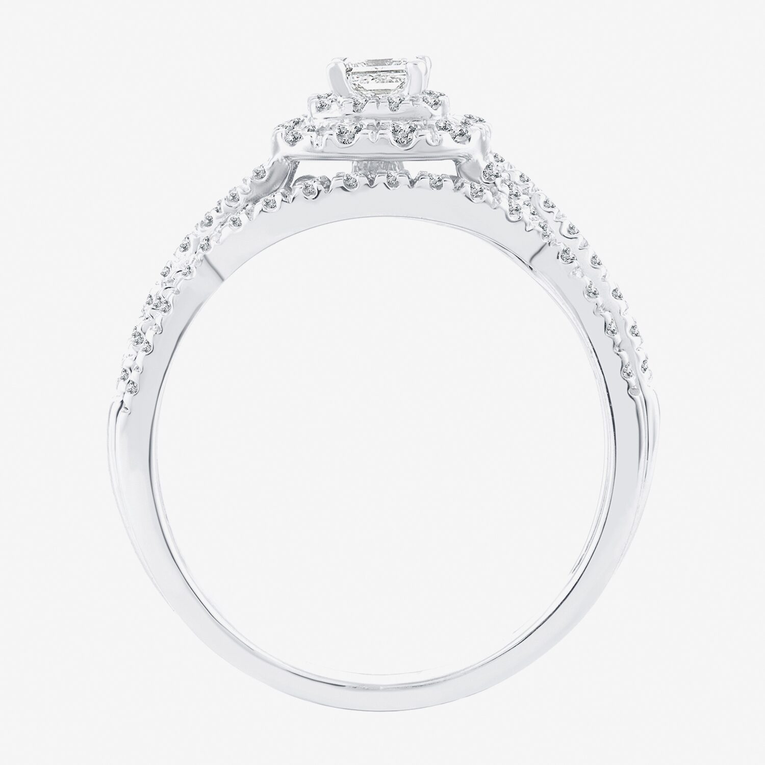 Womens 1/2 CT. T.W. Natural White Diamond 14K Gold Cushion Side Stone Halo Bridal Set