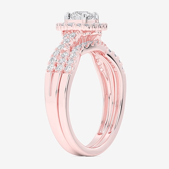 Signature By Modern Bride (G-H / Si1-Si2) Womens 7/8 CT. T.W. Lab Grown White Diamond 10K Gold Side Stone Halo Bridal Set