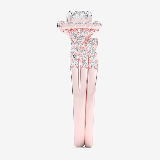 Signature By Modern Bride (G-H / Si1-Si2) Womens 7/8 CT. T.W. Lab Grown White Diamond 10K Gold Side Stone Halo Bridal Set
