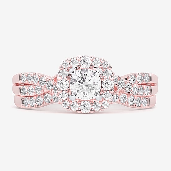 Signature By Modern Bride (G-H / Si1-Si2) Womens 7/8 CT. T.W. Lab Grown White Diamond 10K Gold Side Stone Halo Bridal Set