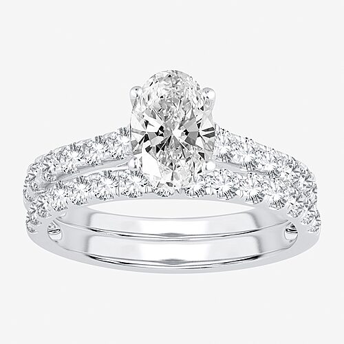 Signature By Modern Bride (H-I / Si1-Si2) Womens 2 CT. T.W. Lab Grown White Diamond 10K Gold Oval Bridal Set, 9, White