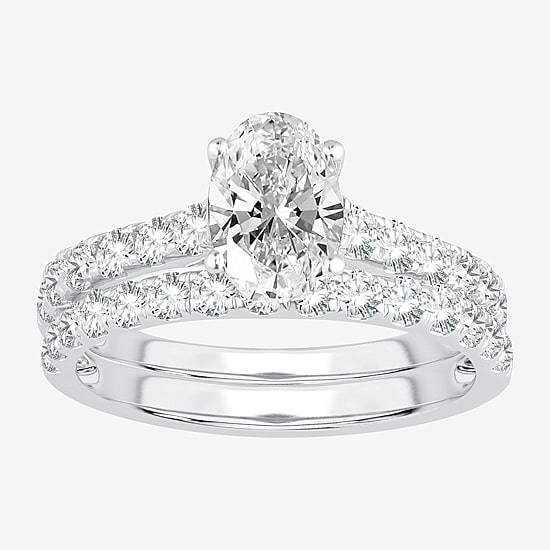 Signature By Modern Bride (H-I / Si1-Si2) Womens 2 CT. T.W. Lab Grown White Diamond 10K Gold Oval Bridal Set