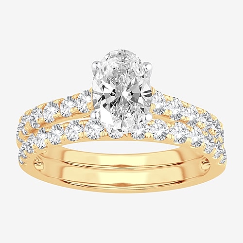 Signature By Modern Bride (H-I / Si1-Si2) Womens 2 CT. T.W. Lab Grown White Diamond 10K Gold Oval Bridal Set, 9, Yellow