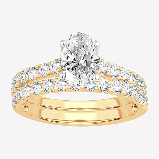 Signature By Modern Bride (H-I / Si1-Si2) Womens 2 CT. T.W. Lab Grown White Diamond 10K Gold Oval Bridal Set
