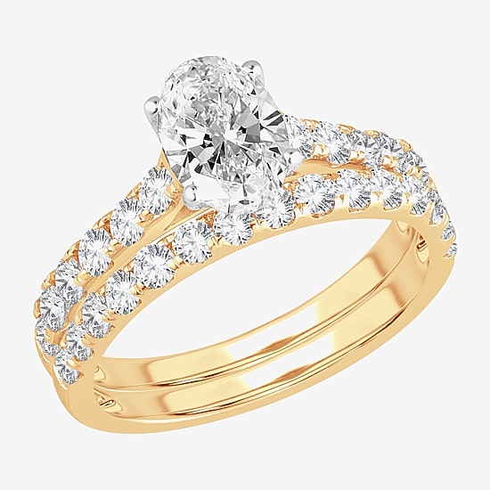 Signature By Modern Bride (H-I / Si1-Si2) Womens 2 CT. T.W. Lab Grown White Diamond 10K Gold Oval Bridal Set