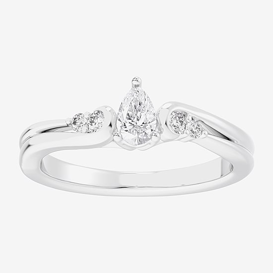 (G-H / Si1-Si2) Womens 1/3 CT. T.W. Lab Grown White Diamond Sterling Silver Side Stone 3-Stone Promise Ring