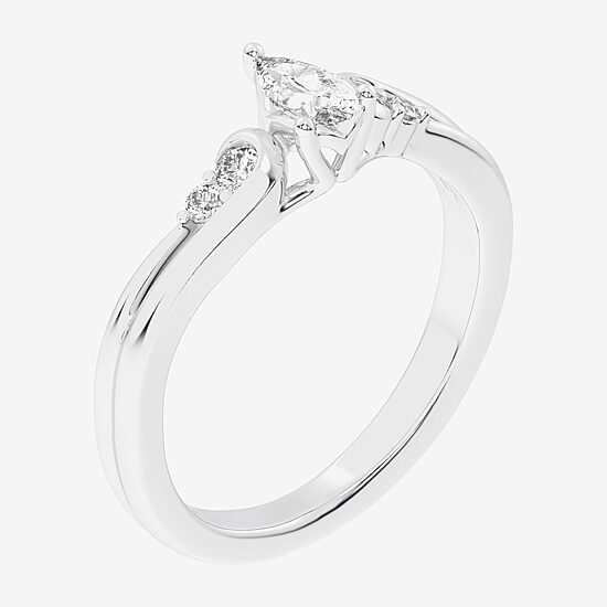 (G-H / Si1-Si2) Womens 1/3 CT. T.W. Lab Grown White Diamond Sterling Silver Side Stone 3-Stone Promise Ring