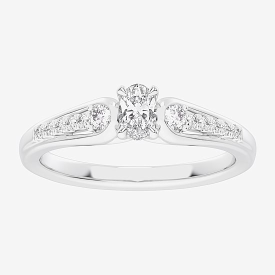 (G-H / Si1-Si2) Womens 1/3 CT. T.W. Lab Grown White Diamond Sterling Silver Side Stone 3-Stone Promise Ring