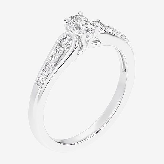 (G-H / Si1-Si2) Womens 1/3 CT. T.W. Lab Grown White Diamond Sterling Silver Side Stone 3-Stone Promise Ring