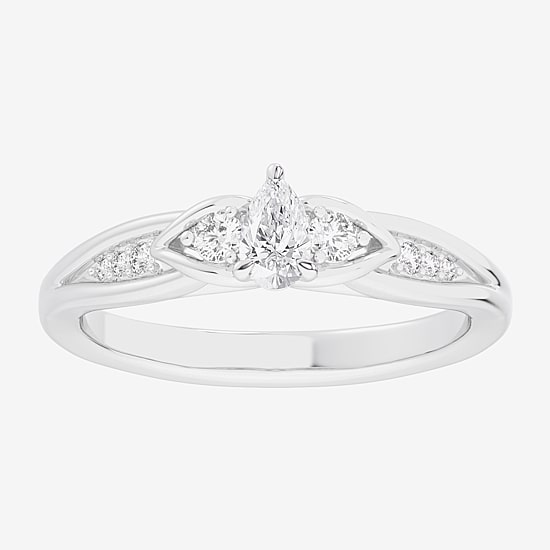 (G-H / Si1-Si2) Womens 1/3 CT. T.W. Lab Grown White Diamond Sterling Silver Side Stone 3-Stone Promise Ring