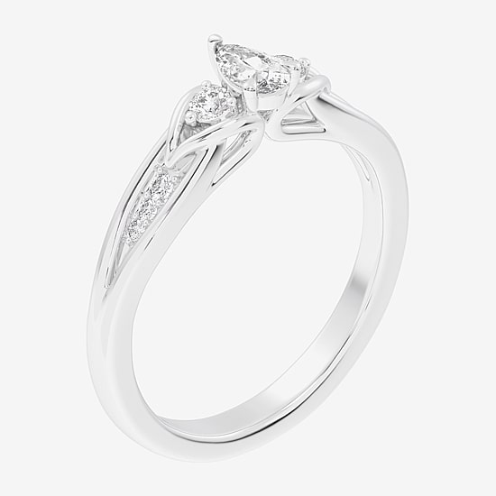 (G-H / Si1-Si2) Womens 1/3 CT. T.W. Lab Grown White Diamond Sterling Silver Side Stone 3-Stone Promise Ring