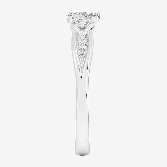 (G-H / Si1-Si2) Womens 1/3 CT. T.W. Lab Grown White Diamond Sterling Silver Side Stone 3-Stone Promise Ring