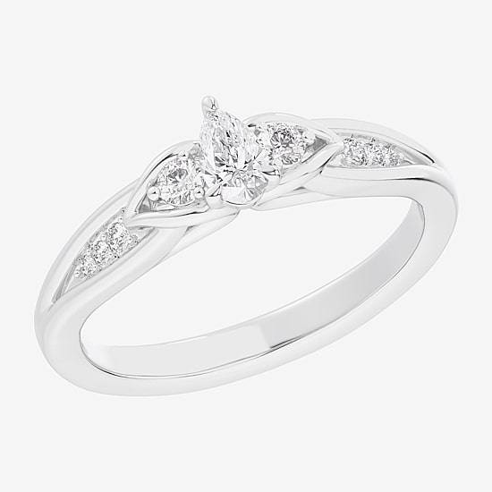 (G-H / Si1-Si2) Womens 1/3 CT. T.W. Lab Grown White Diamond Sterling Silver Side Stone 3-Stone Promise Ring