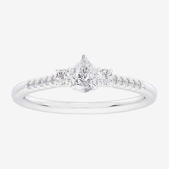 (G-H / Si1-Si2) Womens 1/3 CT. T.W. Lab Grown White Diamond Sterling Silver Side Stone 3-Stone Promise Ring