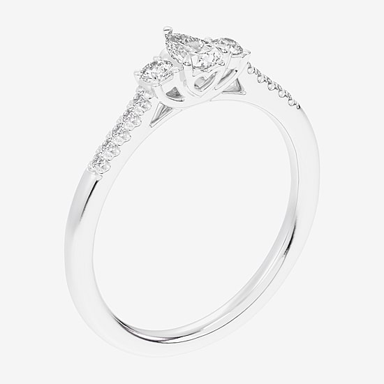 (G-H / Si1-Si2) Womens 1/3 CT. T.W. Lab Grown White Diamond Sterling Silver Side Stone 3-Stone Promise Ring