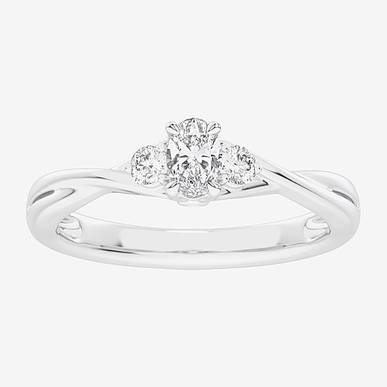(G-H / Si1-Si2) Womens 1/3 CT. T.W. Lab Grown White Diamond Sterling Silver Side Stone 3-Stone Promise Ring