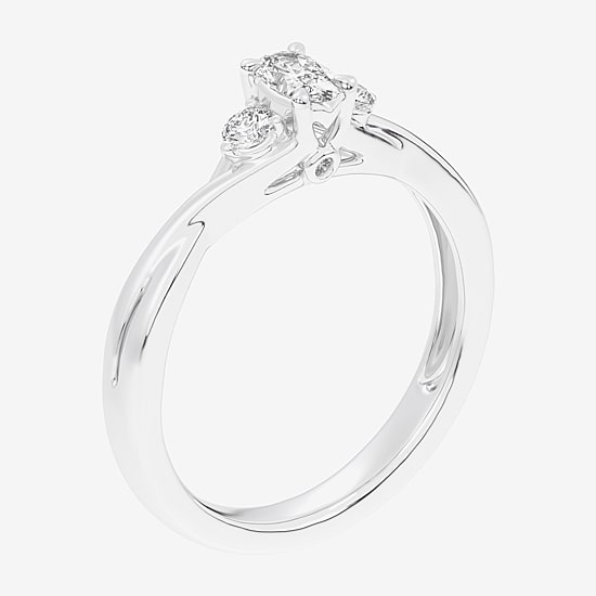 (G-H / Si1-Si2) Womens 1/3 CT. T.W. Lab Grown White Diamond Sterling Silver Side Stone 3-Stone Promise Ring