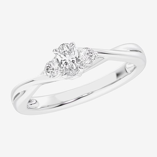 (G-H / Si1-Si2) Womens 1/3 CT. T.W. Lab Grown White Diamond Sterling Silver Side Stone 3-Stone Promise Ring