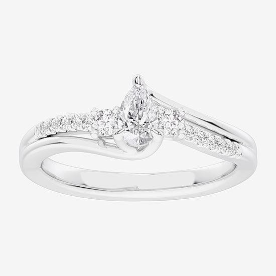 (G-H / Si1-Si2) Womens 1/3 CT. T.W. Lab Grown White Diamond Sterling Silver Side Stone 3-Stone Promise Ring