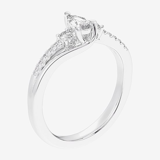 (G-H / Si1-Si2) Womens 1/3 CT. T.W. Lab Grown White Diamond Sterling Silver Side Stone 3-Stone Promise Ring