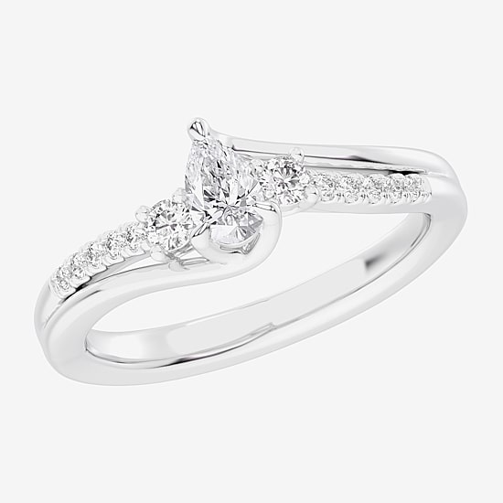 (G-H / Si1-Si2) Womens 1/3 CT. T.W. Lab Grown White Diamond Sterling Silver Side Stone 3-Stone Promise Ring