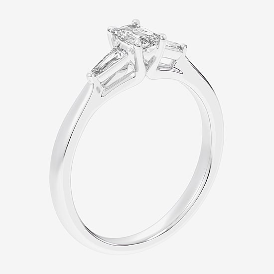 (G-H / Si1-Si2) Womens 1/3 CT. T.W. Lab Grown White Diamond Sterling Silver Side Stone 3-Stone Promise Ring