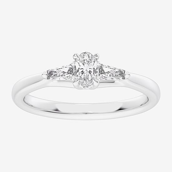 (G-H / Si1-Si2) Womens 1/3 CT. T.W. Lab Grown White Diamond Sterling Silver Side Stone 3-Stone Promise Ring