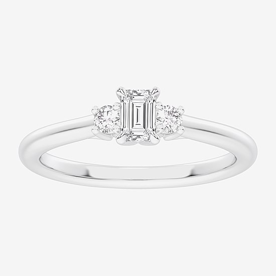(G-H / Si1-Si2) Womens 1/3 CT. T.W. Lab Grown White Diamond Sterling Silver Side Stone 3-Stone Promise Ring