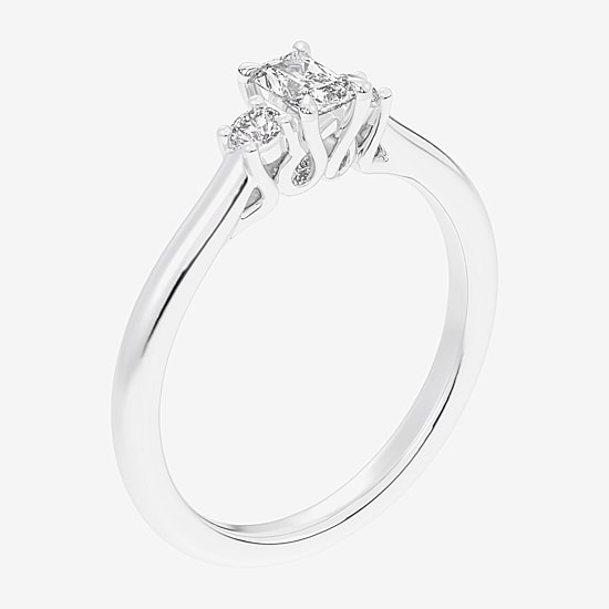 (G-H / Si1-Si2) Womens 1/3 CT. T.W. Lab Grown White Diamond Sterling Silver Side Stone 3-Stone Promise Ring