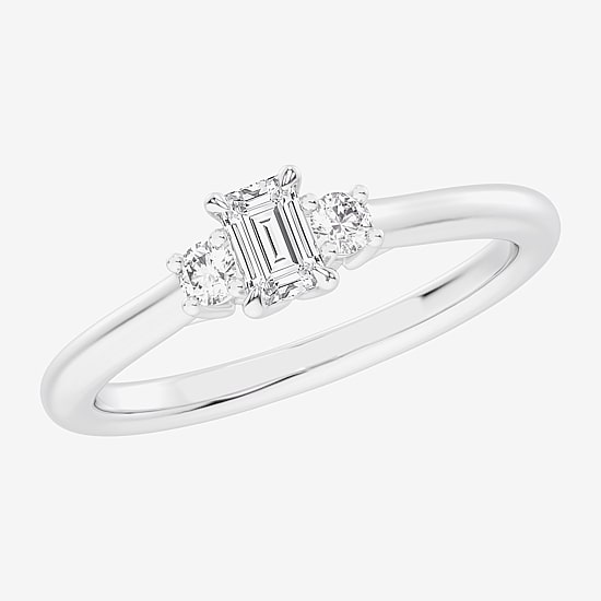 (G-H / Si1-Si2) Womens 1/3 CT. T.W. Lab Grown White Diamond Sterling Silver Side Stone 3-Stone Promise Ring