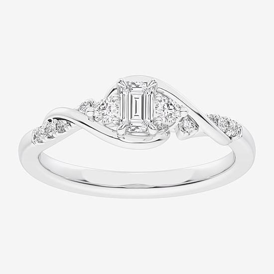 (G-H / Si1-Si2) Womens 1/3 CT. T.W. Lab Grown White Diamond Sterling Silver Side Stone 3-Stone Promise Ring