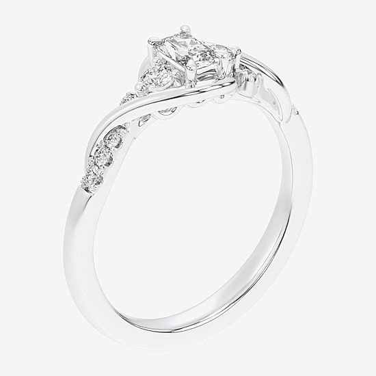 (G-H / Si1-Si2) Womens 1/3 CT. T.W. Lab Grown White Diamond Sterling Silver Side Stone 3-Stone Promise Ring
