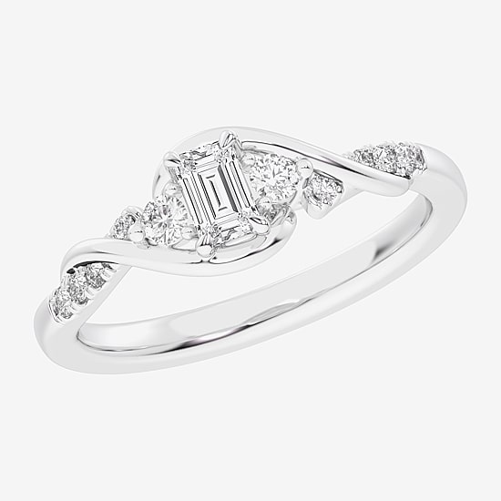 (G-H / Si1-Si2) Womens 1/3 CT. T.W. Lab Grown White Diamond Sterling Silver Side Stone 3-Stone Promise Ring