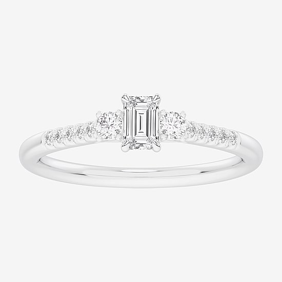 (G-H / Si1-Si2) Womens 1/3 CT. T.W. Lab Grown White Diamond Sterling Silver Side Stone 3-Stone Promise Ring