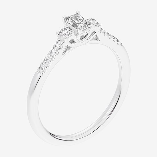(G-H / Si1-Si2) Womens 1/3 CT. T.W. Lab Grown White Diamond Sterling Silver Side Stone 3-Stone Promise Ring