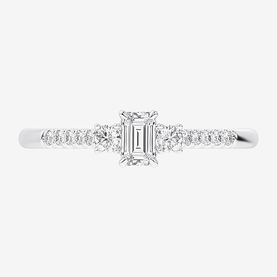 (G-H / Si1-Si2) Womens 1/3 CT. T.W. Lab Grown White Diamond Sterling Silver Side Stone 3-Stone Promise Ring