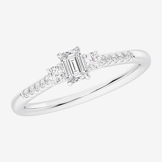 (G-H / Si1-Si2) Womens 1/3 CT. T.W. Lab Grown White Diamond Sterling Silver Side Stone 3-Stone Promise Ring