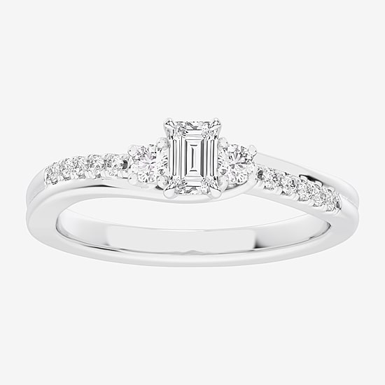 (G-H / Si1-Si2) Womens 1/3 CT. T.W. Lab Grown White Diamond Sterling Silver Side Stone 3-Stone Promise Ring