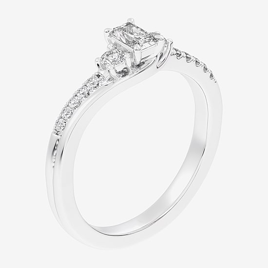 (G-H / Si1-Si2) Womens 1/3 CT. T.W. Lab Grown White Diamond Sterling Silver Side Stone 3-Stone Promise Ring