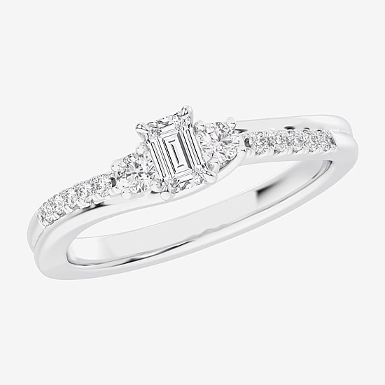 (G-H / Si1-Si2) Womens 1/3 CT. T.W. Lab Grown White Diamond Sterling Silver Side Stone 3-Stone Promise Ring