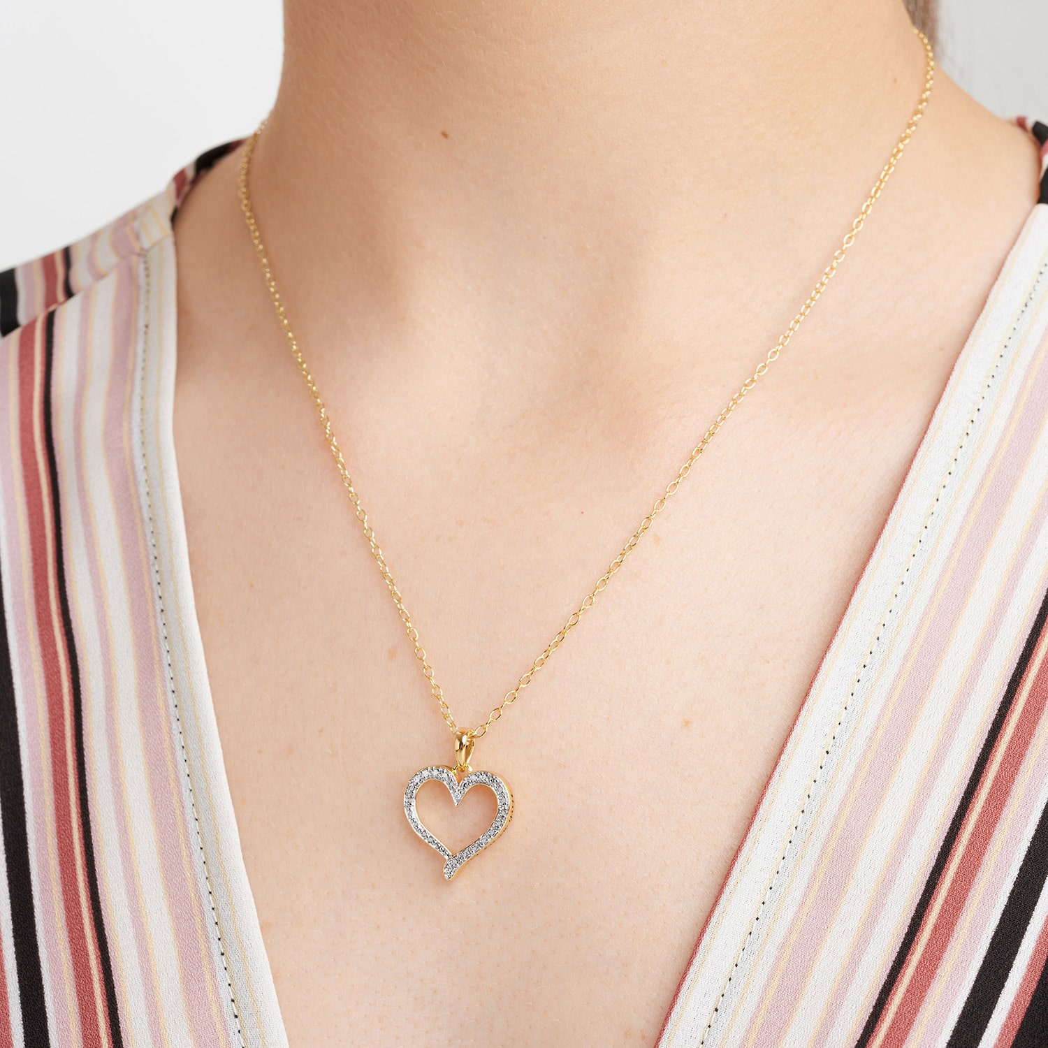 Sparkle Allure Internet Catalog Womens Natural White Diamond Accent 18K Gold Over Brass Heart 18 Inch Pendant Necklace