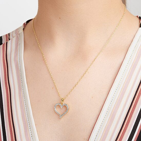Sparkle Allure Internet Catalog Womens Natural White Diamond Accent 18K Gold Over Brass Heart 18 Inch Pendant Necklace