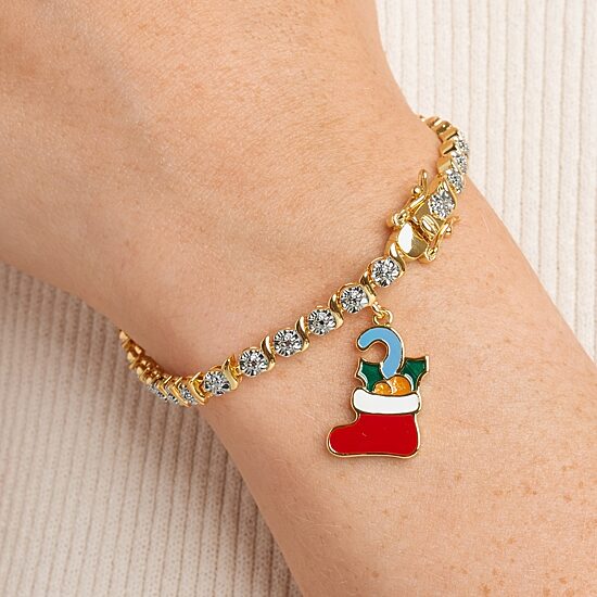 Sparkle Allure Stocking Charm Womens Natural White Diamond Accent 14K Gold Over Brass 7.25 Inch Tennis Bracelet