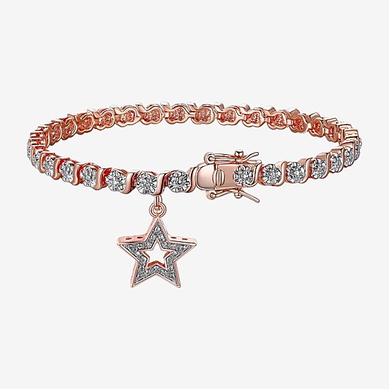 Sparkle Allure 14k Rose Gold Over Bronze Womens Natural Diamond Accent Round Star 7.25 Inch Tennis Bracelet