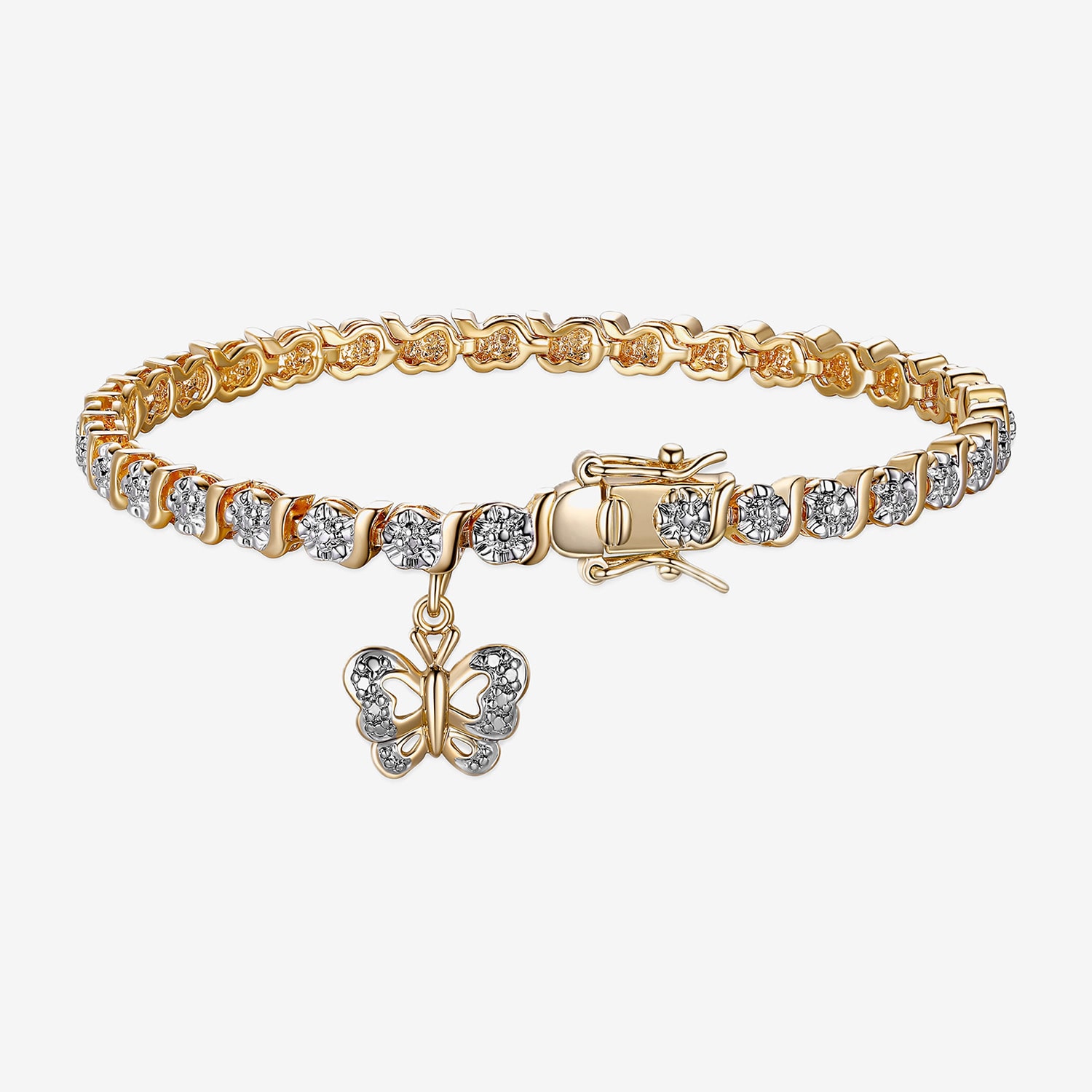 Sparkle Allure 14k Gold Over Bronze Womens Natural Diamond Accent Butterfly Round 7.25 Inch Tennis Bracelet