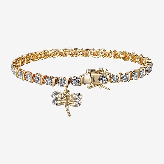 Sparkle Allure Dragonfly 14k Gold Over Bronze Womens Natural Diamond Accent Round 7.25 Inch Tennis Bracelet