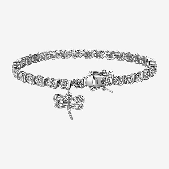 Sparkle Allure Dragonfly Pure Silver Over Bronze Womens Natural Diamond Accent Pure Silver Over Bronze Round 7.25 Inch Tennis Bracelet