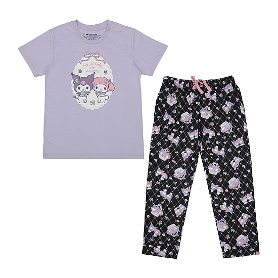 Womens Kuromi Plush Crew Neck Short Sleeve 2-pc. Pajama Set