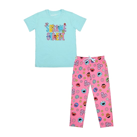 Womens Sesame Street Plush Crew Neck Short Sleeve 2-pc. Pajama Set